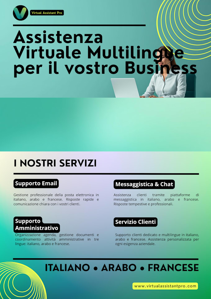 forniro supporto come assistente virtuale e customer service in italiano  arabo