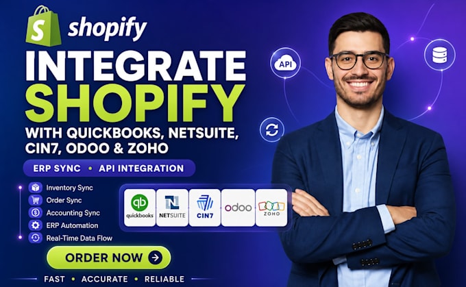 integrate shopify with quickbooks netsuite cin7 odoo zoho erp sync