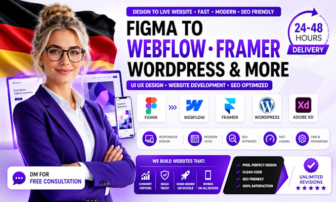 convert figma to webflow framer wordpress adobe xd ui ux website development seo