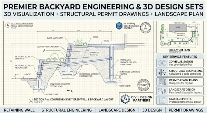 do 3d backyard landscape design retaining wall structural engineering