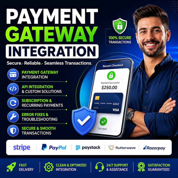 integrate payment gateway, stripe, paypal, paystack and flutterwave