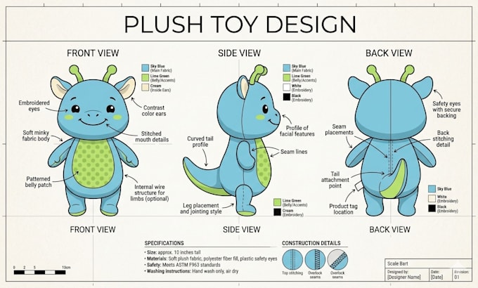 3d model plush ref sheet teck pack, custom plushie mascot concept art oc design