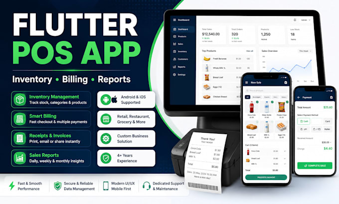 develop a flutter pos app with inventory and billing system