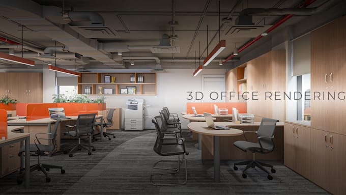 create realistic 3d office interior rendering and floor plan