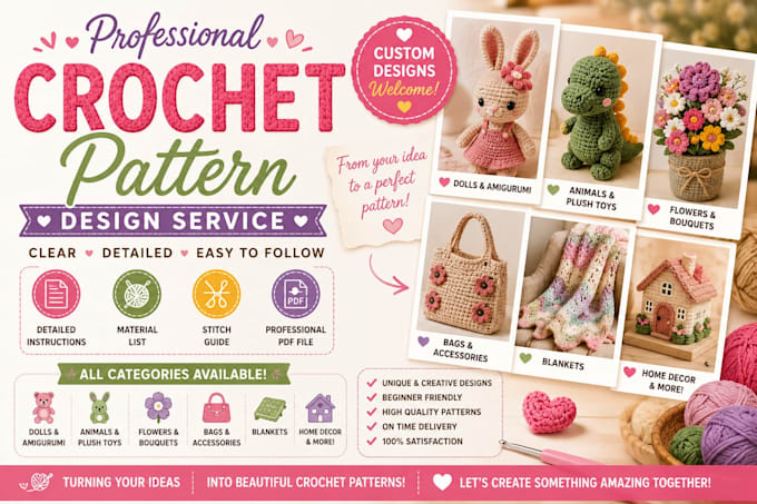 create a custom crochet pattern PDF from your idea or photo