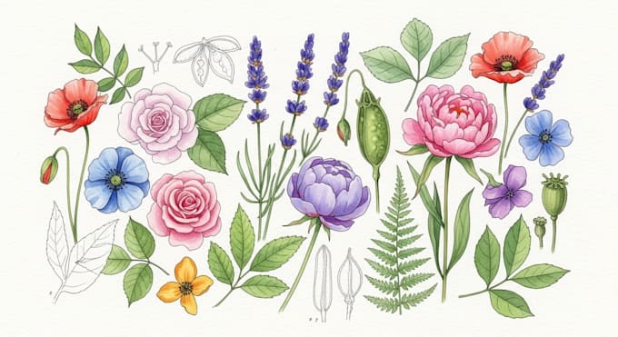 paint watercolor flowers and botanical illustrations