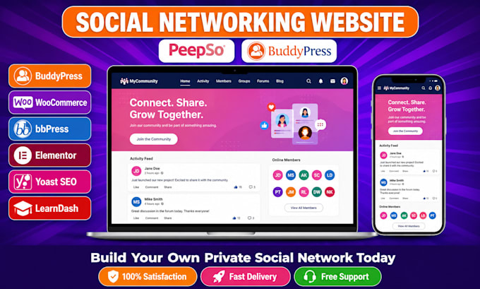 build community or social network websiteusing buddypress or peepso on wordpress