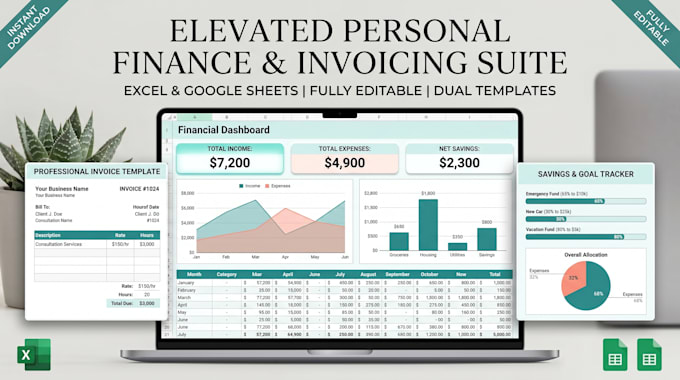 design editable excel or google sheets budget or invoice templates