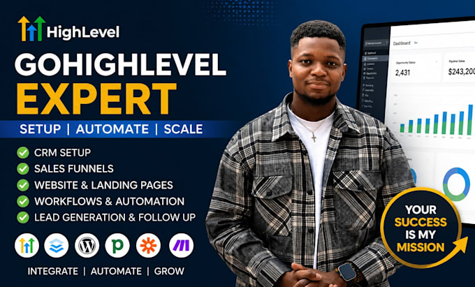 setup gohighlevel CRM, website, sales funnel, workflow and automation