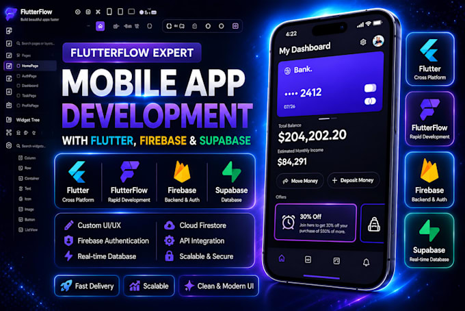 develop a flutter or flutterflow mobile app for ios and android