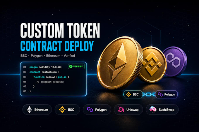 create and deploy custom token smart contract on bsc, polygon and ethereum
