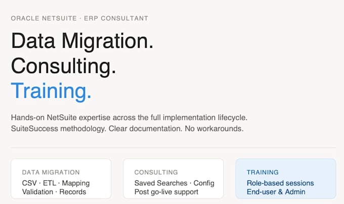 consult, migrate data, and train your team on netsuite erp