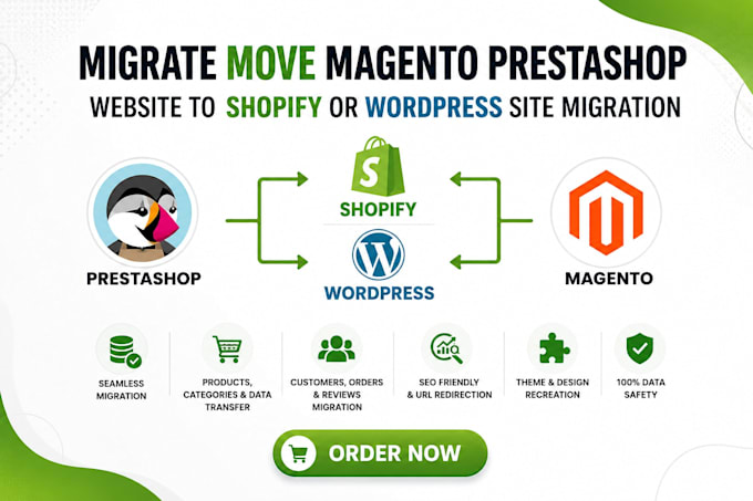 migrate move magento prestashop website to shopify or wordpress site migration