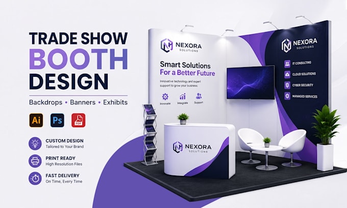 create trade show booth graphics, backdrop, booth wall, popup banner