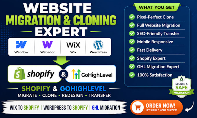 migrate clone webflow webador wix wordpress to shopify gohighlevel migration