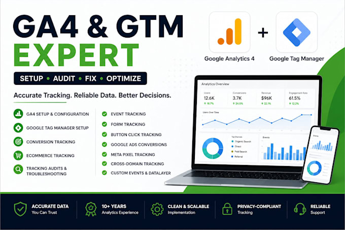 setup, fix and audit ga4 and google tag manager