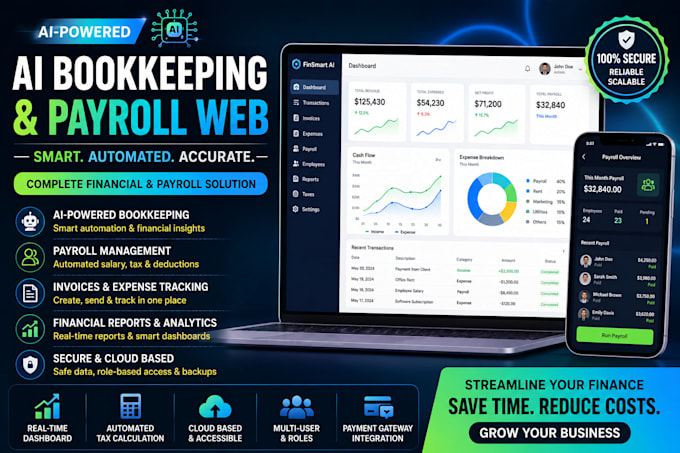 develop saas ai bookkeeping, payroll web, accounting software