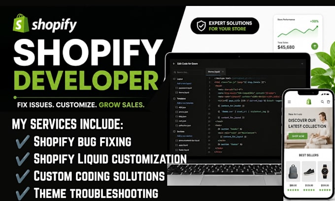 fix shopify bugs, custom coding, shopify liquid, fix shopify website issues