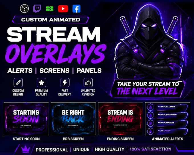 create whatnot custom animated obs stream overlays, alerts, starting soon screen