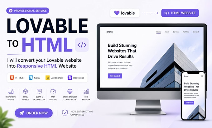 convert lovable website to responsive HTML CSS javascript website