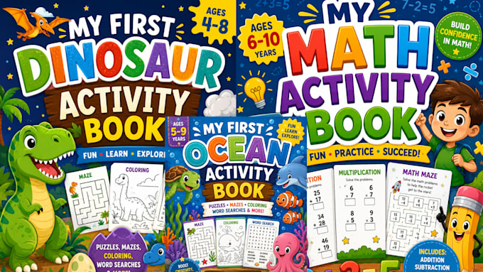 create and design math kids worksheet, puzzle book, math workbook