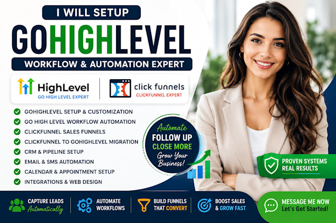 setup gohighlevel workflow, clickfunnels, go high level, and automation expert