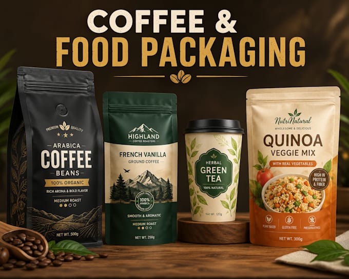 design coffee bag packaging, coffee label, coffee pouch and food packaging