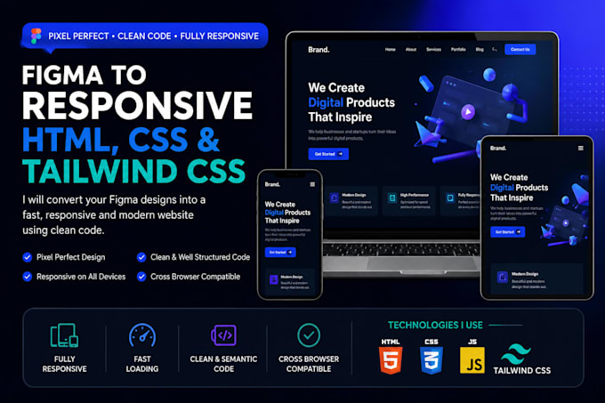 convert psd to html, xd to html, figma to html responsive bootstrap 5