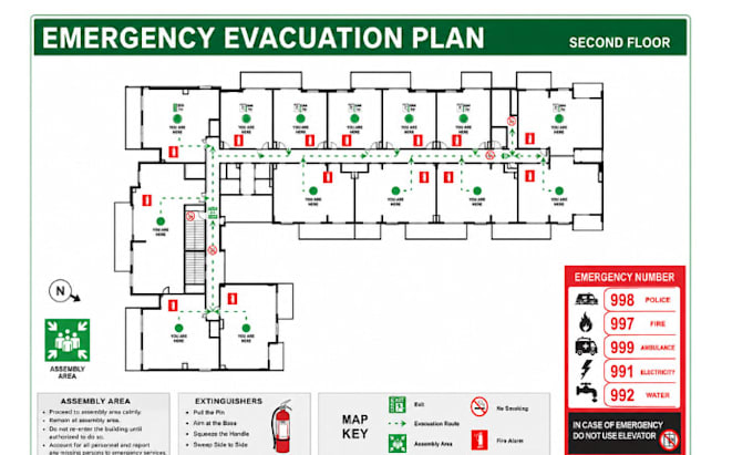 design a custom fire emergency evacuation plan, diagram