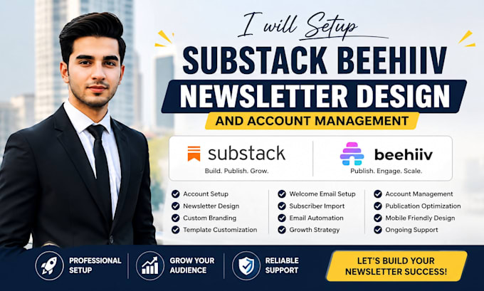 setup substack beehiiv newsletter design and account management