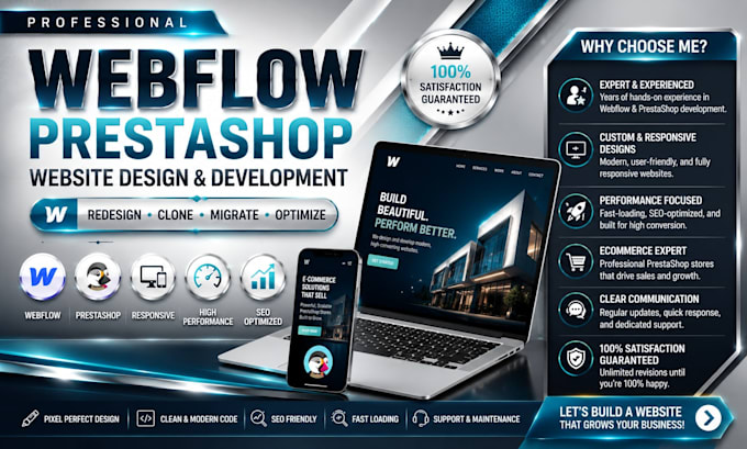 design and develop webflow prestashop website redesign webflow website expert