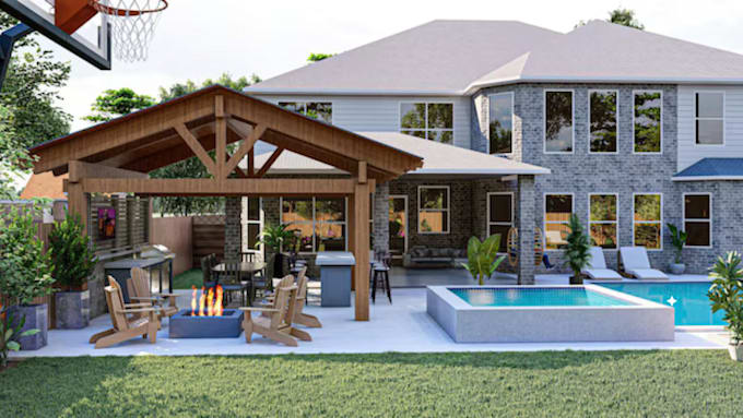 create realistic 3d landscape, backyard and pool design using structure studios