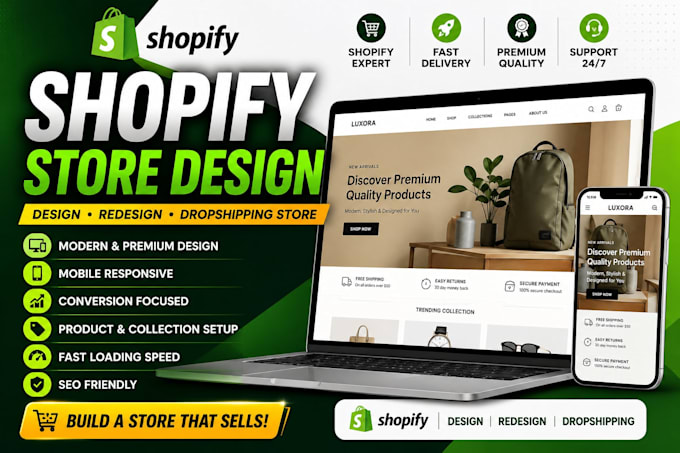design shopify website, redesign shopify store, and build dropshipping store
