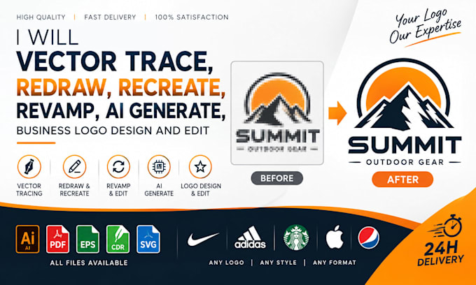vector trace,redraw,recreate,revamp, ai generate, business logo design and edit