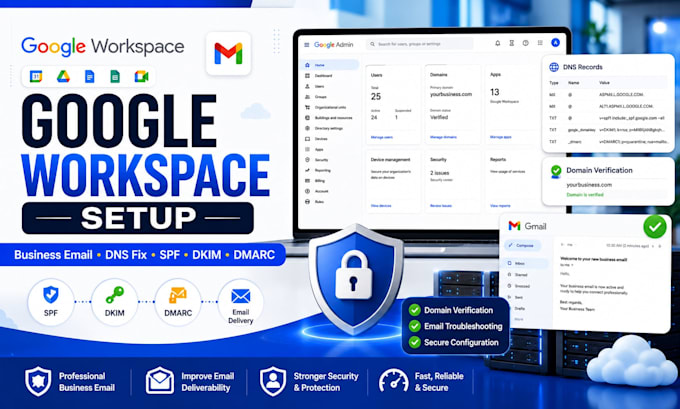 setup google workspace business email, g suite setup and fix dns issues