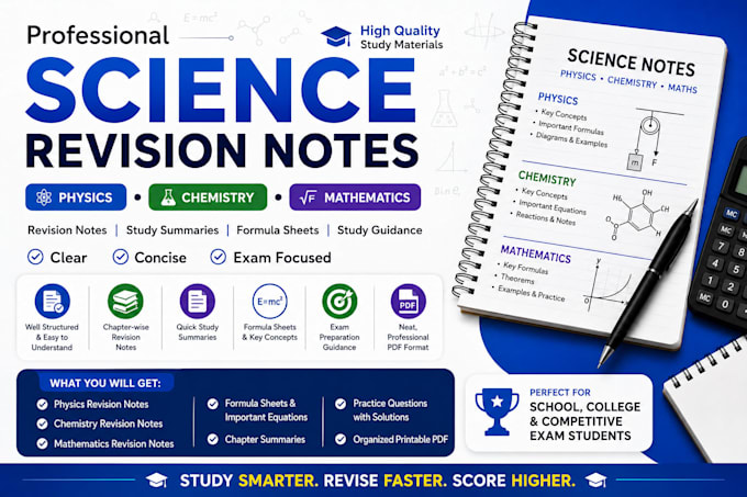 create math physics and chemistry revision notes and formula sheet
