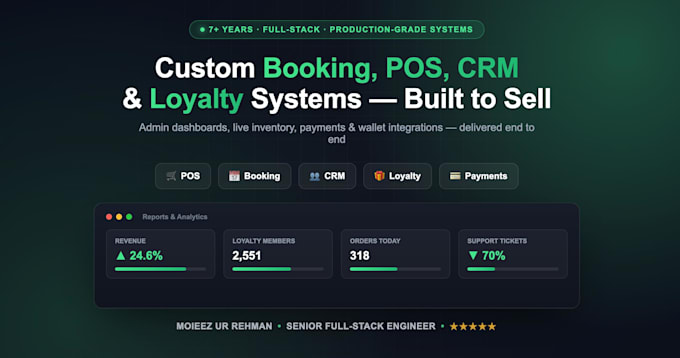 develop a full stack booking, pos, CRM or loyalty system with nodejs and react