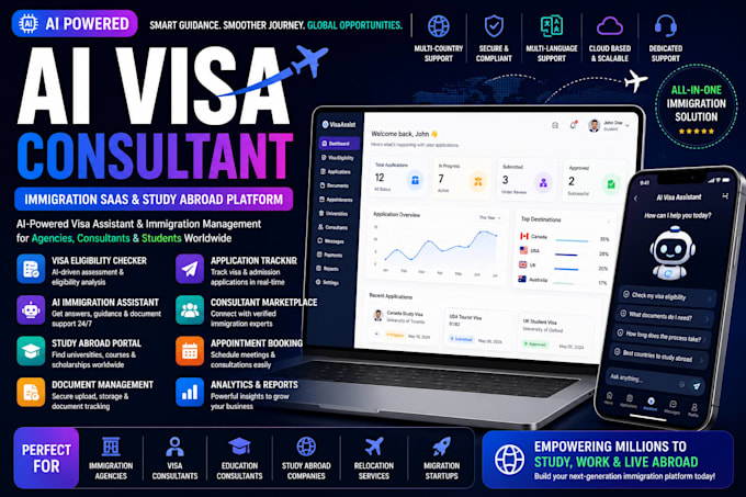 develop saas ai visa consultant app, immigration, study abroad website