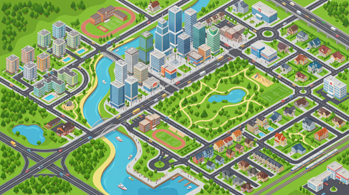 design isometric map, 2d 3d real estate vector map city map illustrated site map