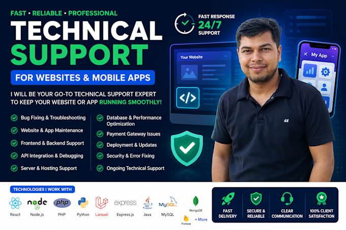 provide technical support, bug fixing, and maintenance for websites and mob app