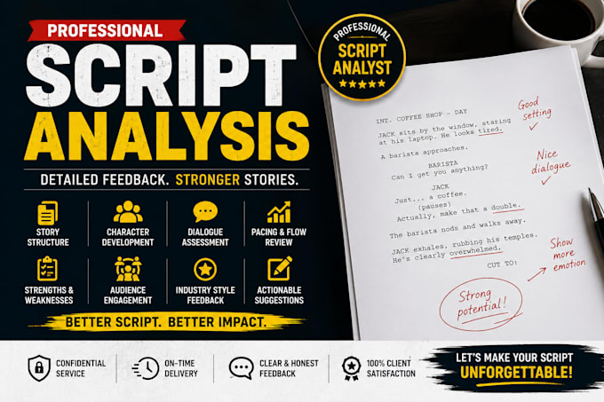 provide coverage, script treatment notes and analysis for screenplay, feedback