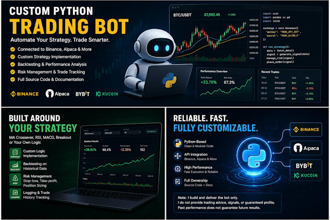 create trading bots for alpaca binance and more