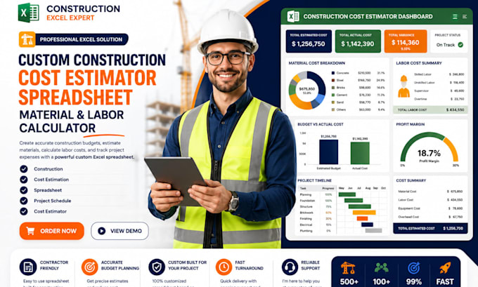 custom excel construction cost estimator material labor calculator spreadsheet