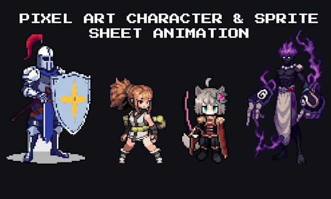 do 2d pixel art animation pixel art sprites character design for 2d game asset