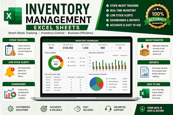 create inventory management and stock tracking excel sheets