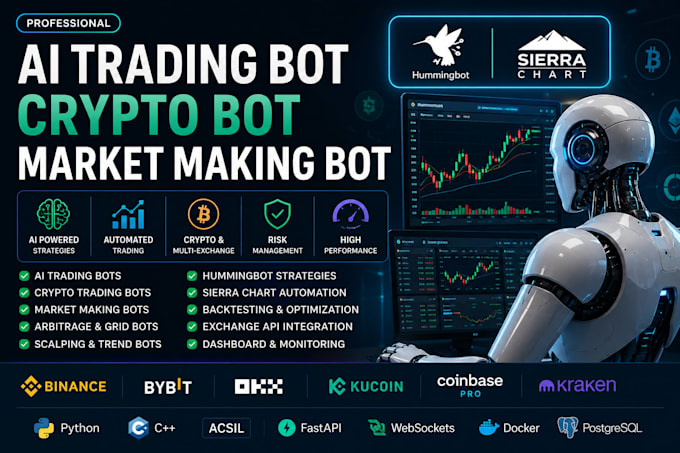 develop ai trading bot, crypto bot, market making bot, hummingbot, sierra chart