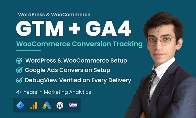 set up ga4, GTM, and google ads conversion tracking for wordpress, woocommerce