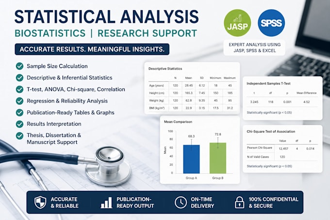perform statistical analysis, biostatistics and sample size calculation