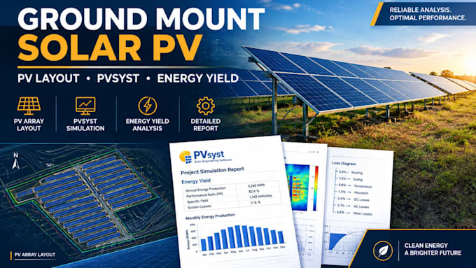 design ground mount solar pv system, perform pvsyst analysis