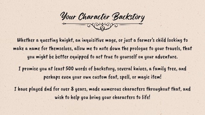 write a backstory for your character